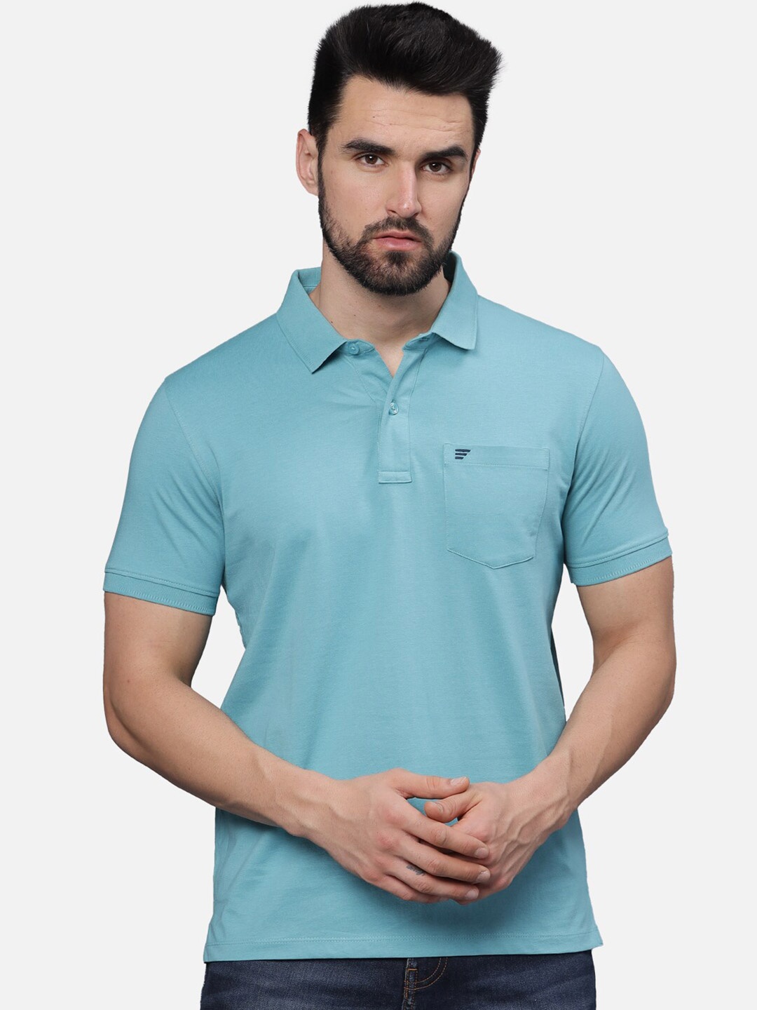 

t-base Men Polo Collar Pockets T-shirt, Blue