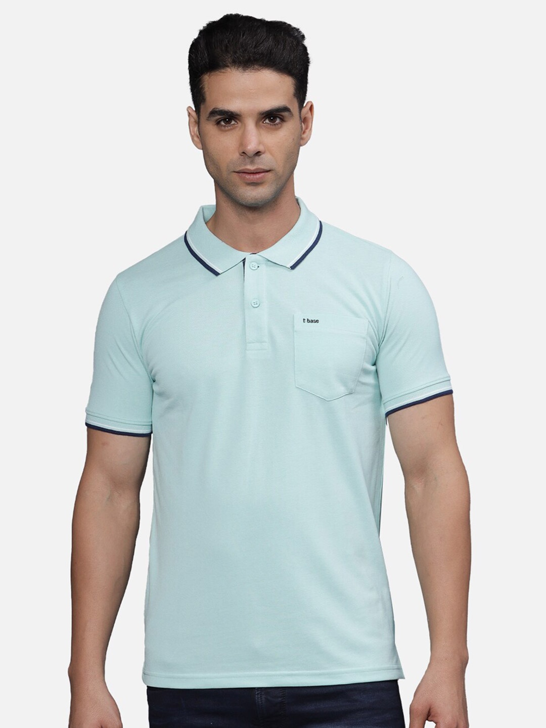 

t-base Men Polo Collar Pockets T-shirt, Blue