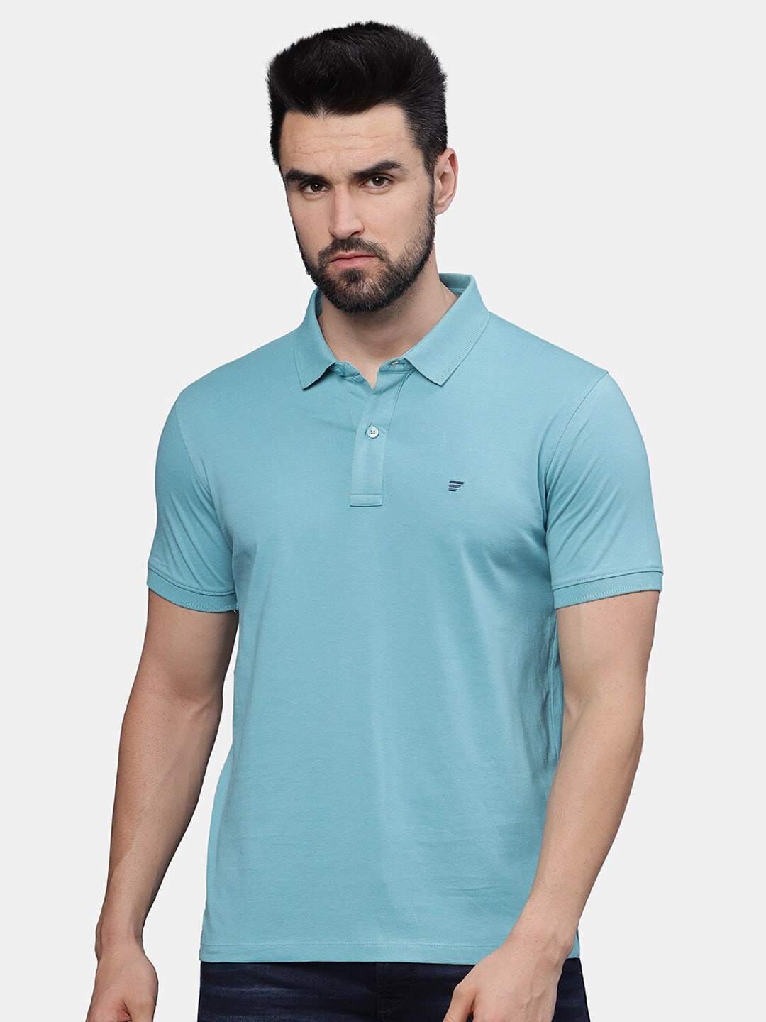 

t-base Men Polo Collar Pockets T-shirt, Blue