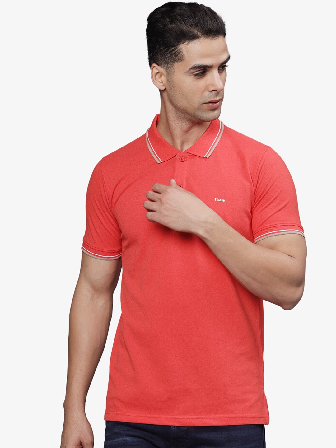 

t-base Men Polo Collar T-shirt, Orange