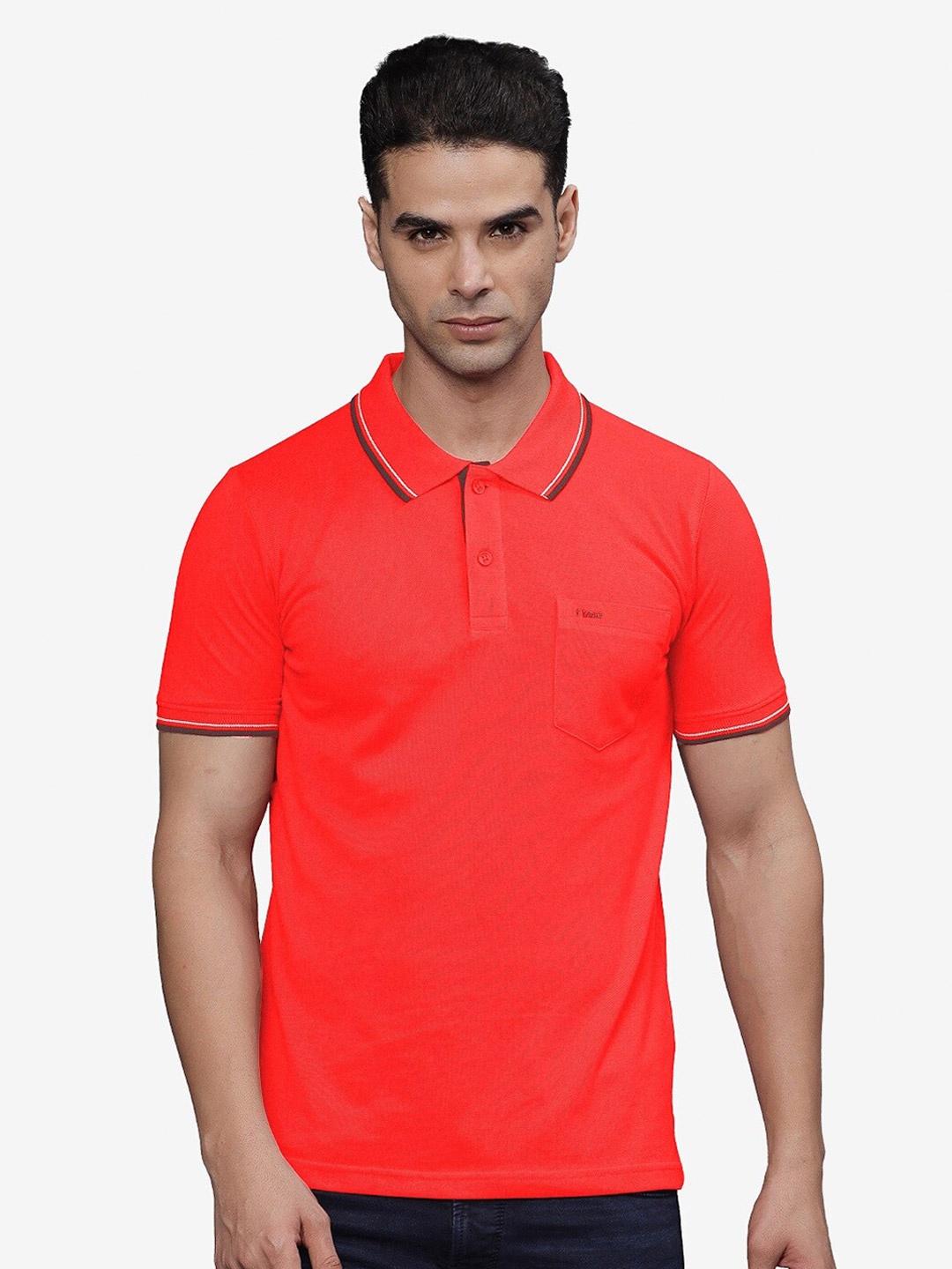 

t-base Men Polo Collar Pockets T-shirt, Orange