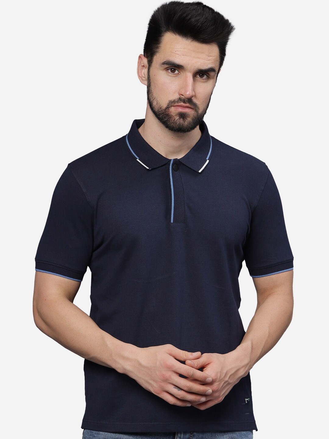 

t-base Men Polo Collar Pockets T-shirt, Navy blue