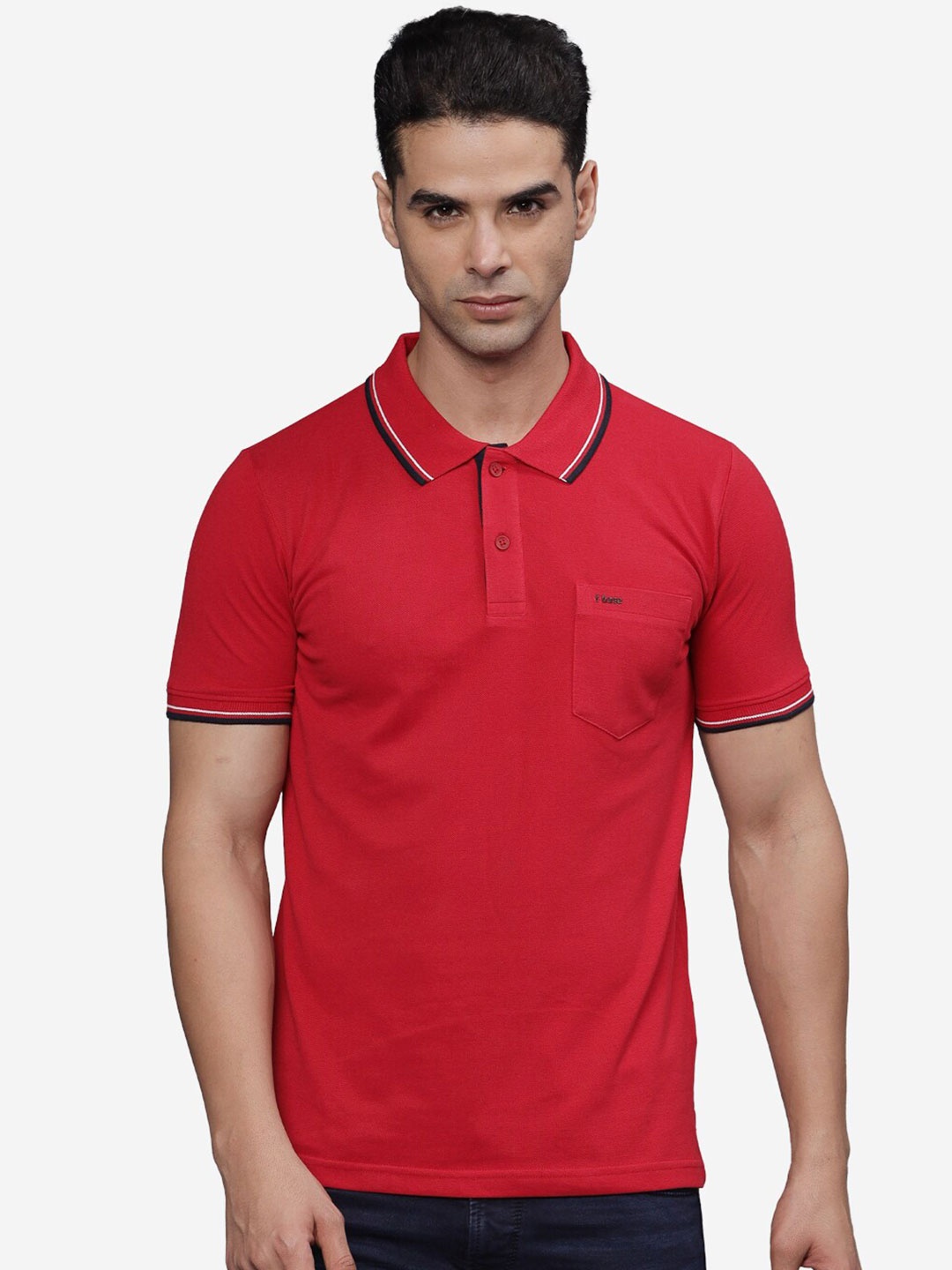 

t-base Men Polo Collar Pockets T-shirt, Red