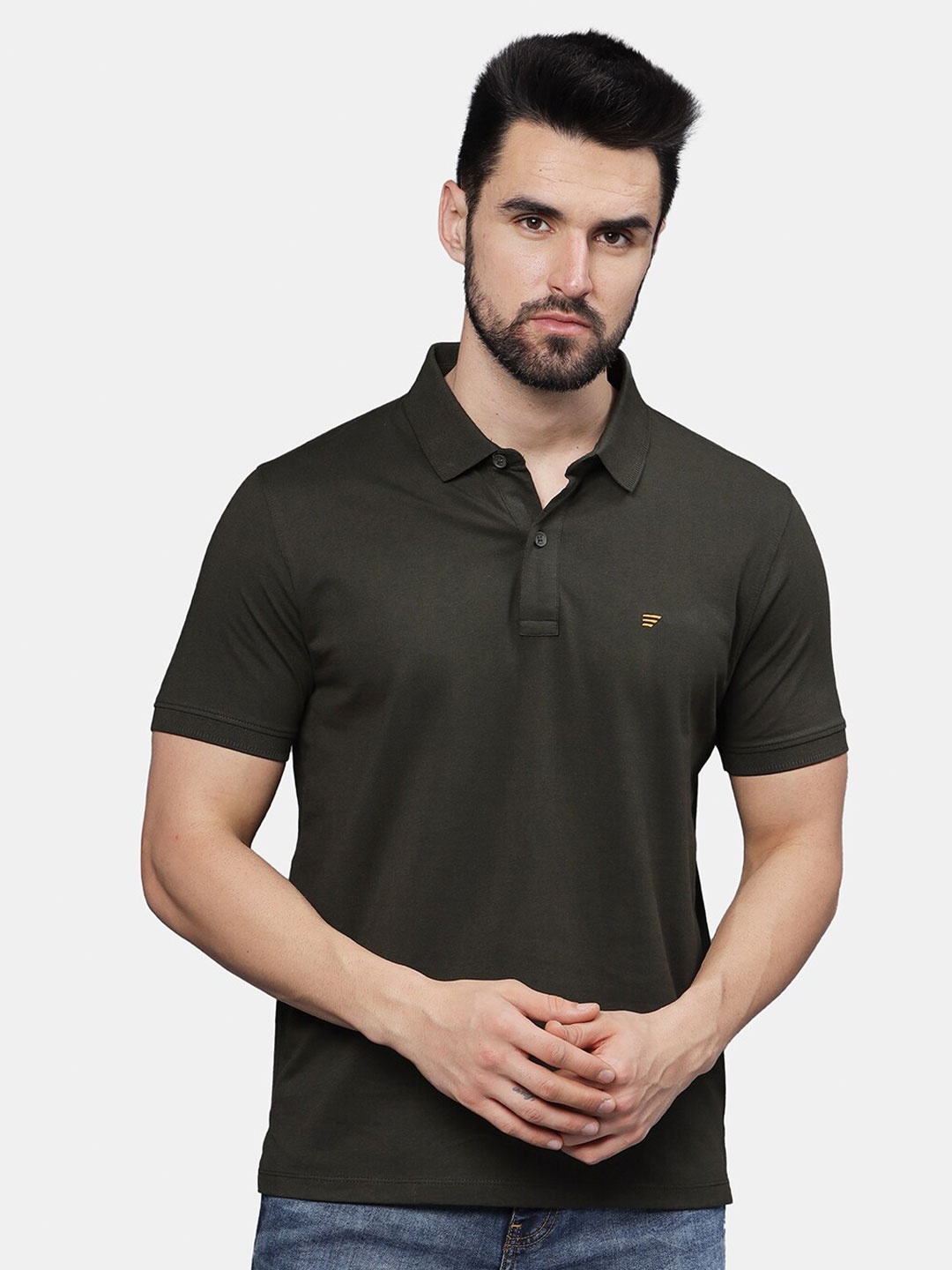 

t-base Men Polo Collar Pockets T-shirt, Olive