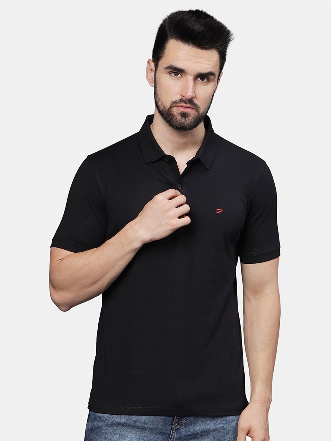 

t-base Men Polo Collar T-shirt, Black