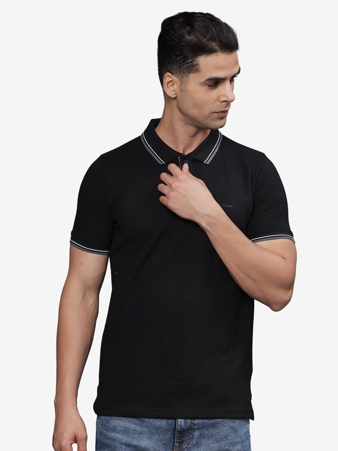 

t-base Men Polo Collar Pockets T-shirt, Black