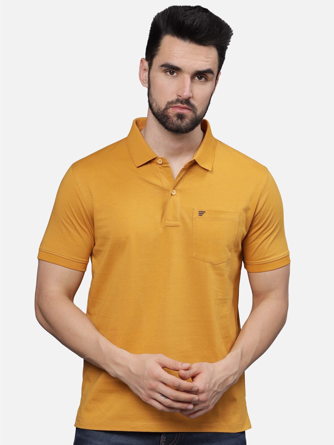 

t-base Men Polo Collar Pockets T-shirt, Mustard