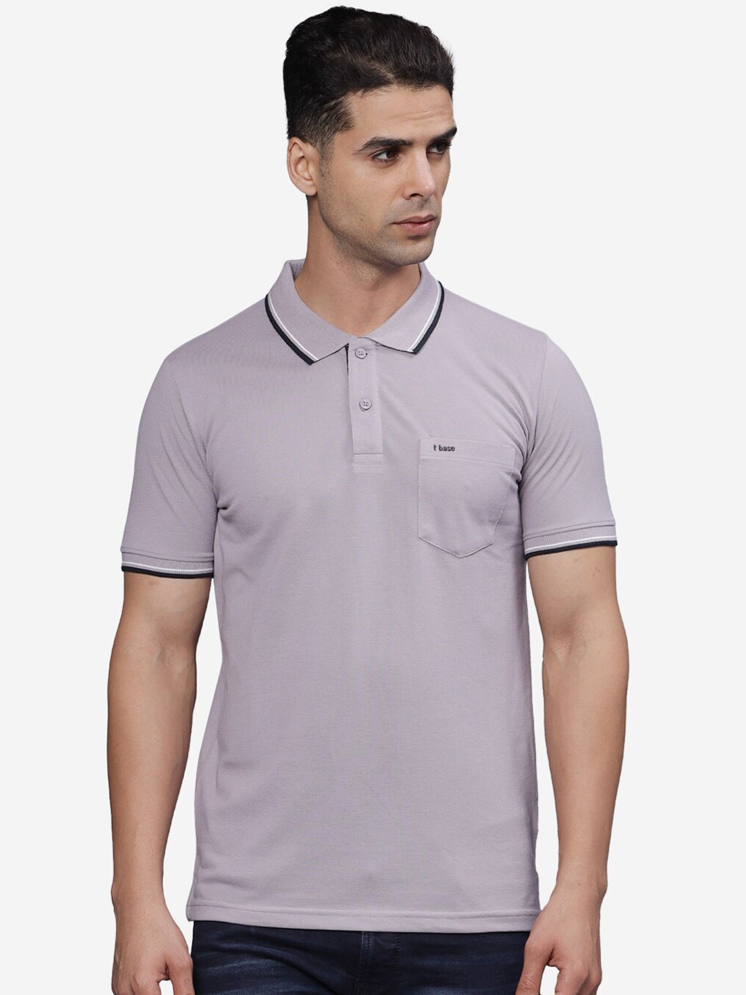 

t-base Men Polo Collar Pockets T-shirt, Lavender