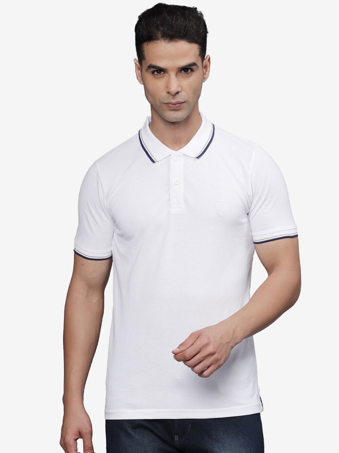 

t-base Men Polo Collar Applique T-shirt, Lavender