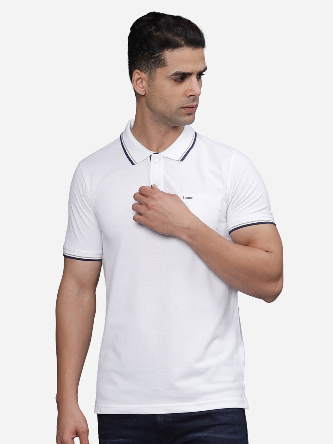 

t-base Men Polo Collar Pockets T-shirt, White