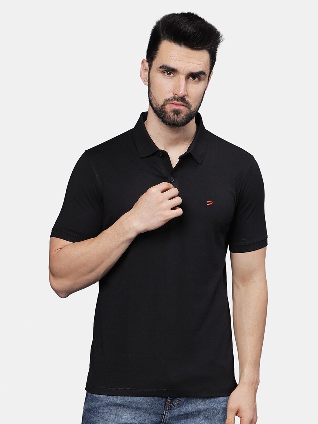 

t-base Men Polo Collar T-shirt, Black