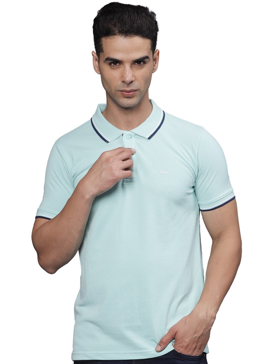 

t-base Polo Collar Short Sleeves Cotton T-shirt, Blue