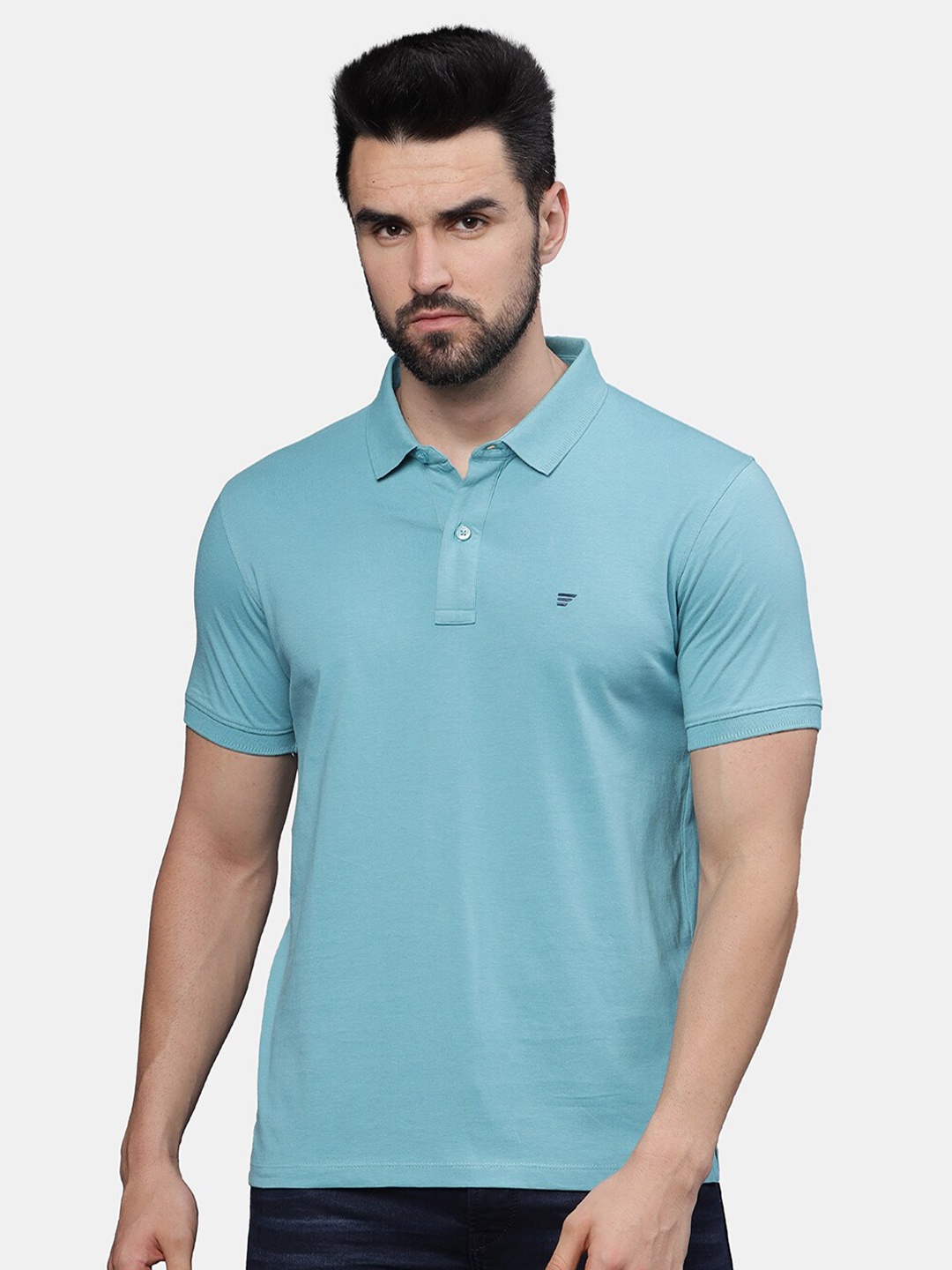 

t-base Men Polo Collar Pockets T-shirt, Blue