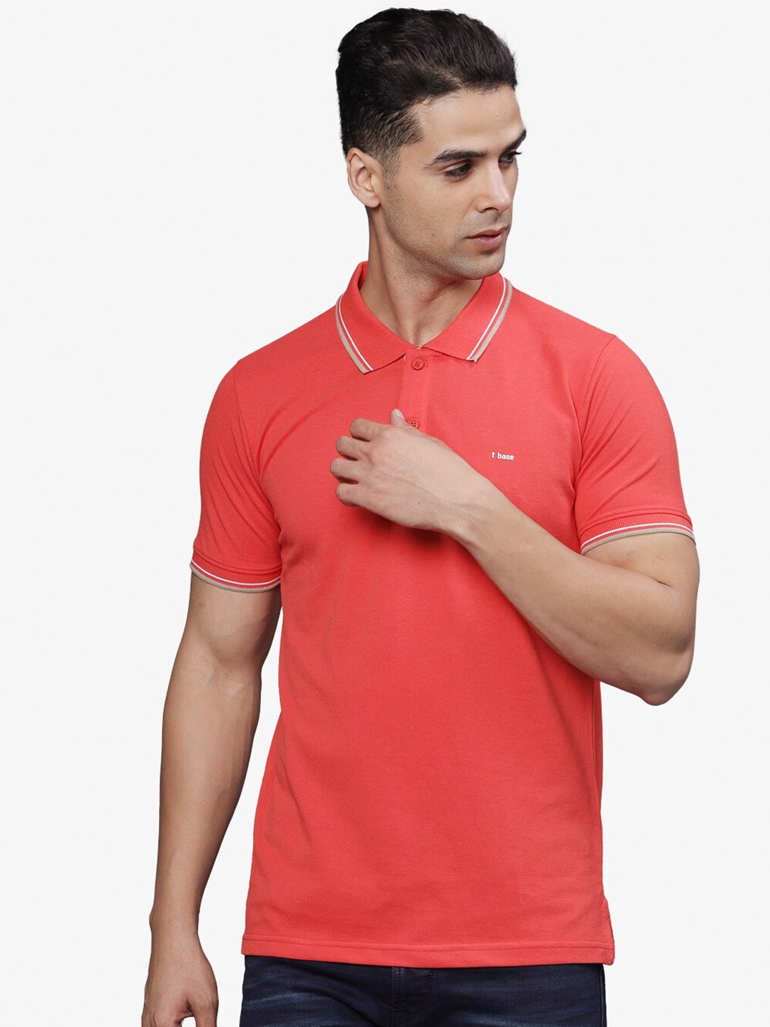 

t-base Men Polo Collar T-shirt, Orange