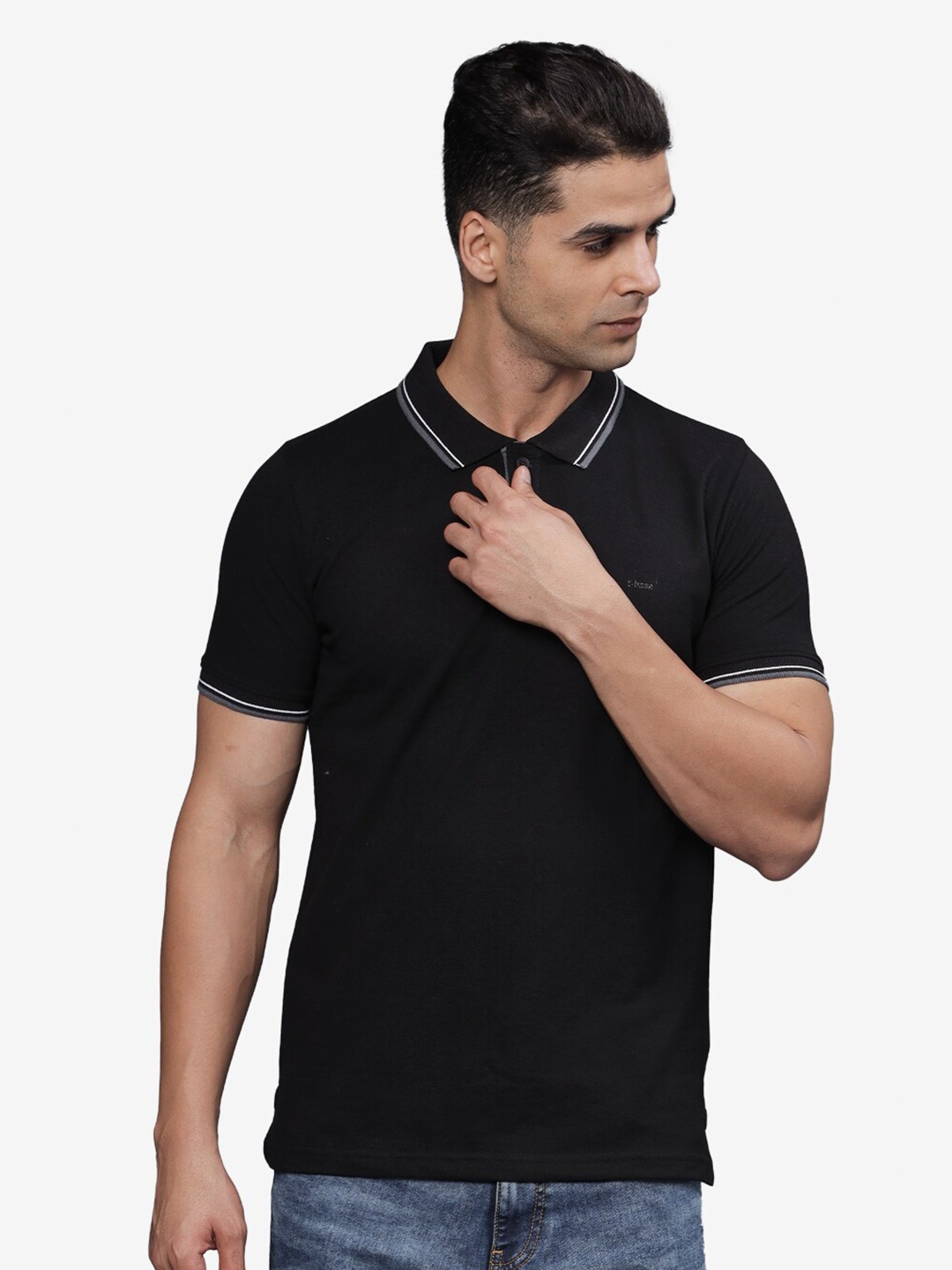 

t-base Men Polo Collar Pockets T-shirt, Black