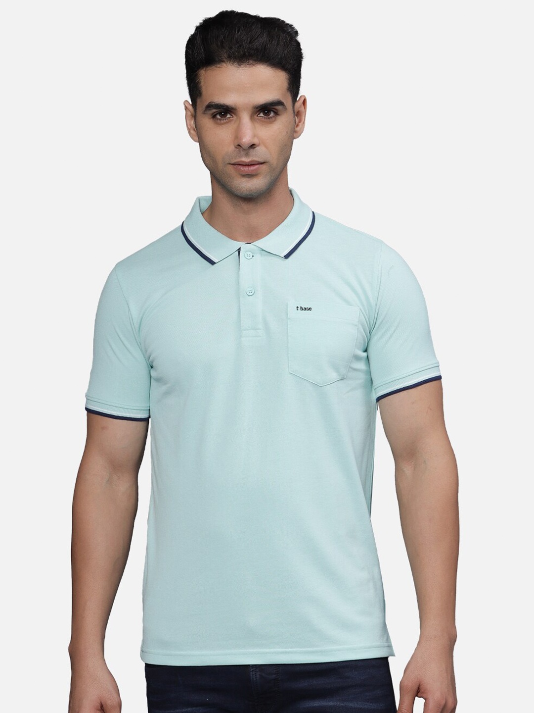 

t-base Men Polo Collar Pockets T-shirt, Blue