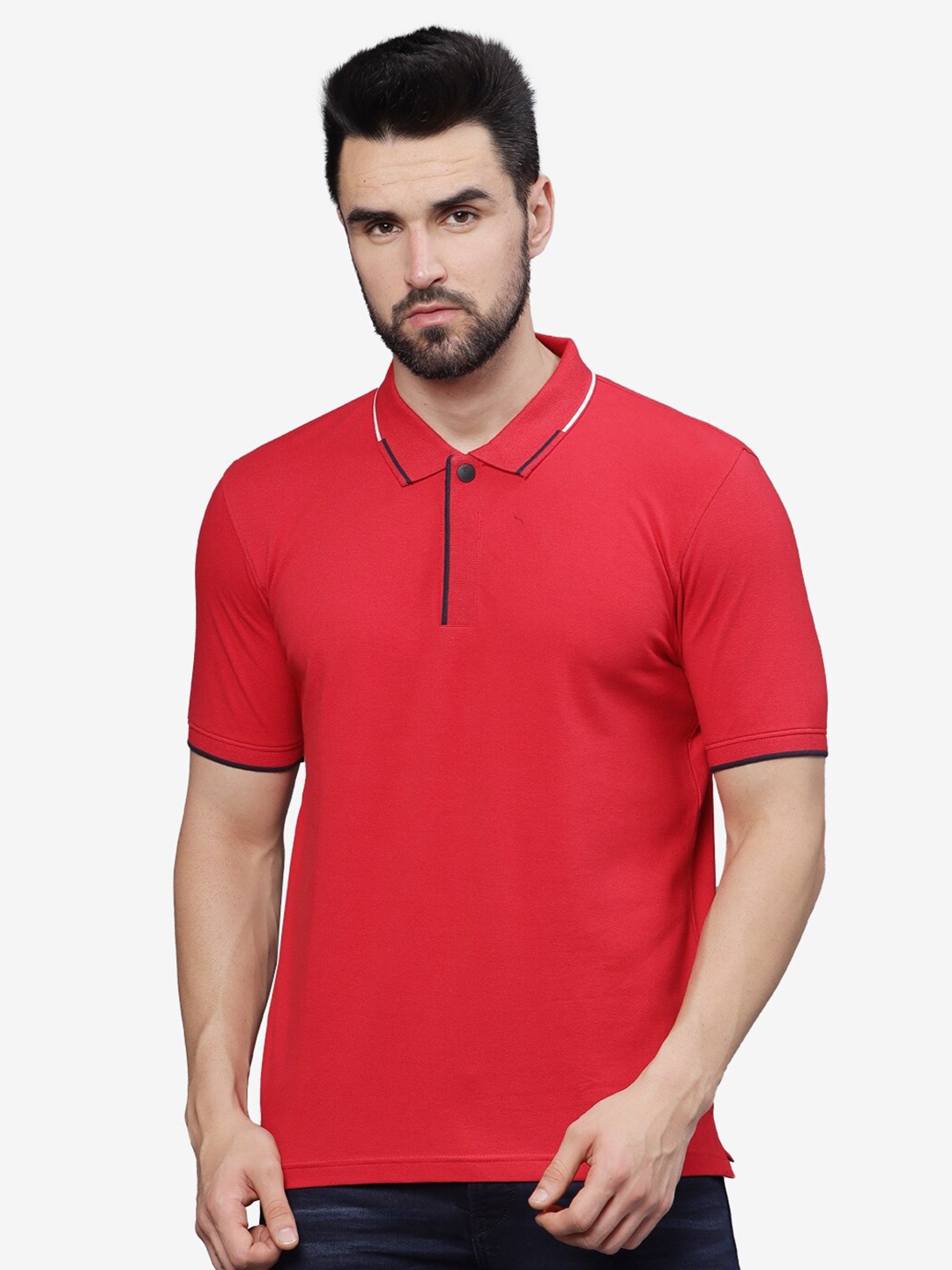 

t-base Men Polo Collar T-shirt, Red