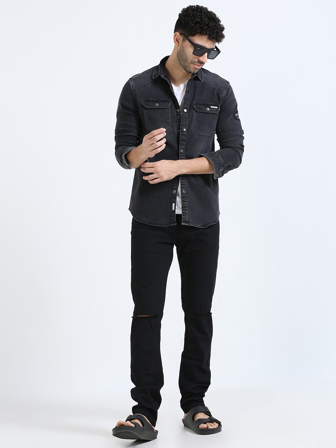

FLY 69 Men Premium Slim Fit Opaque Casual Shirt, Black