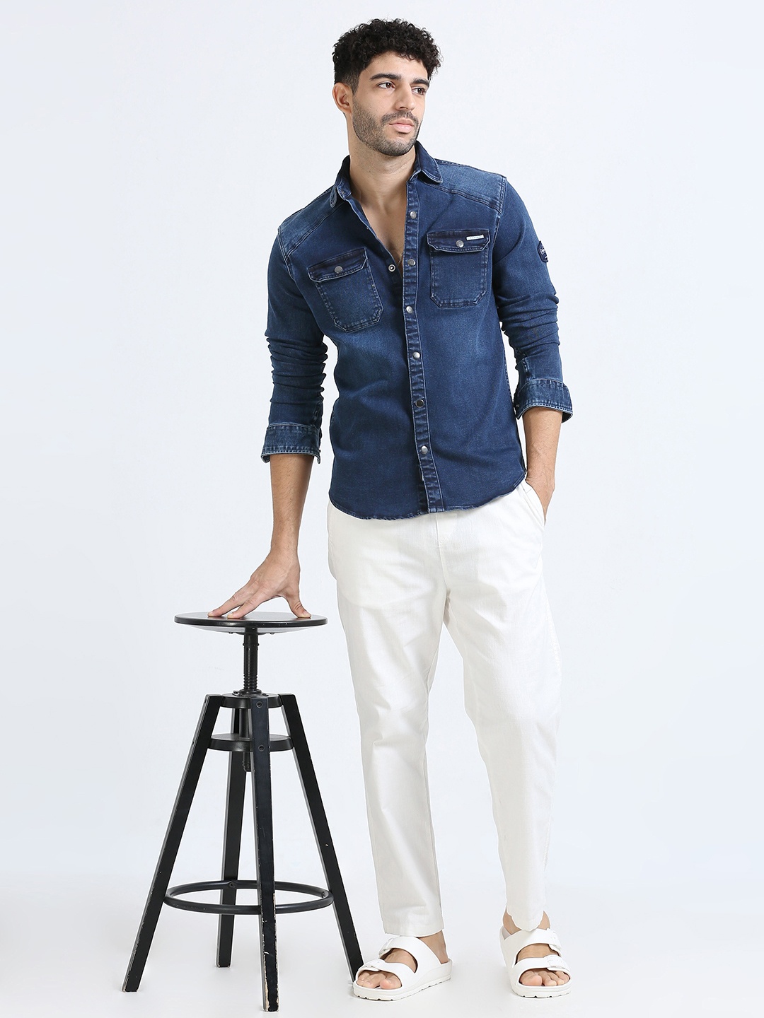 

FLY 69 Men Premium Slim Fit Faded Opaque Faded Casual Shirt, Blue