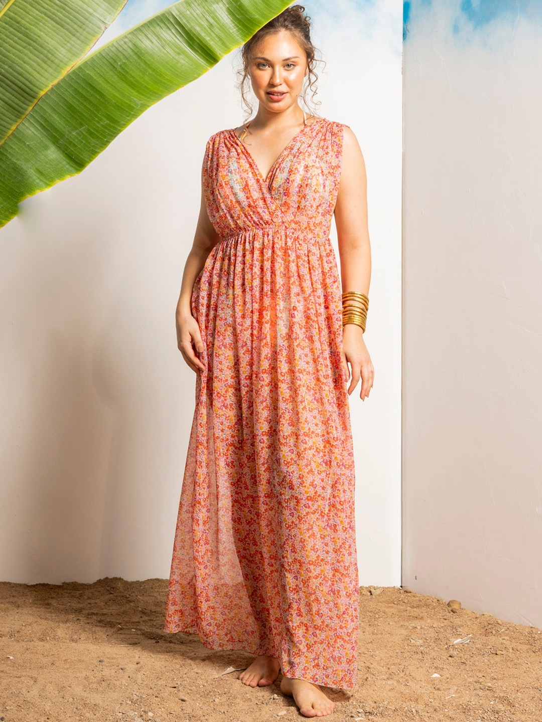 

EROTISSCH Floral Printed Swim Dress, Orange