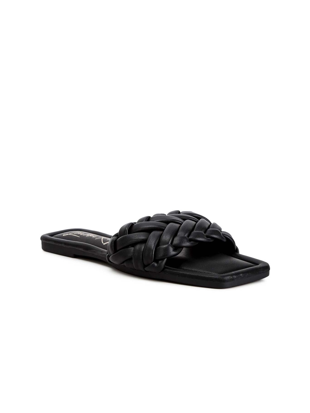 

London Rag Textured Open Toe Flats, Black