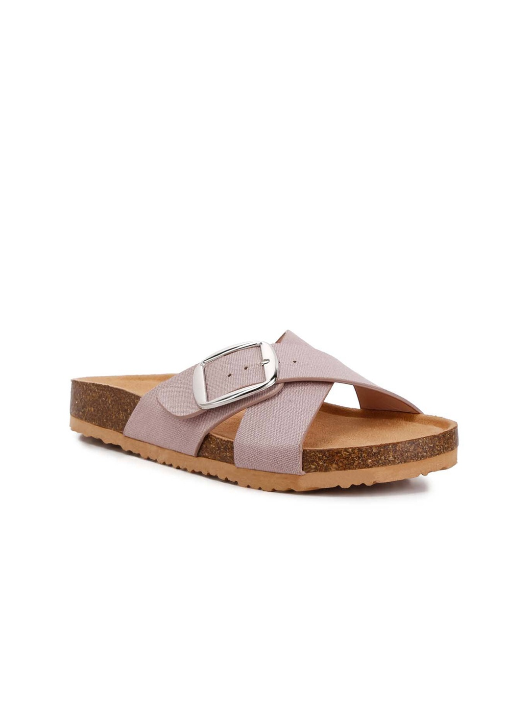 

London Rag Open Toe Flats with Buckles, Taupe