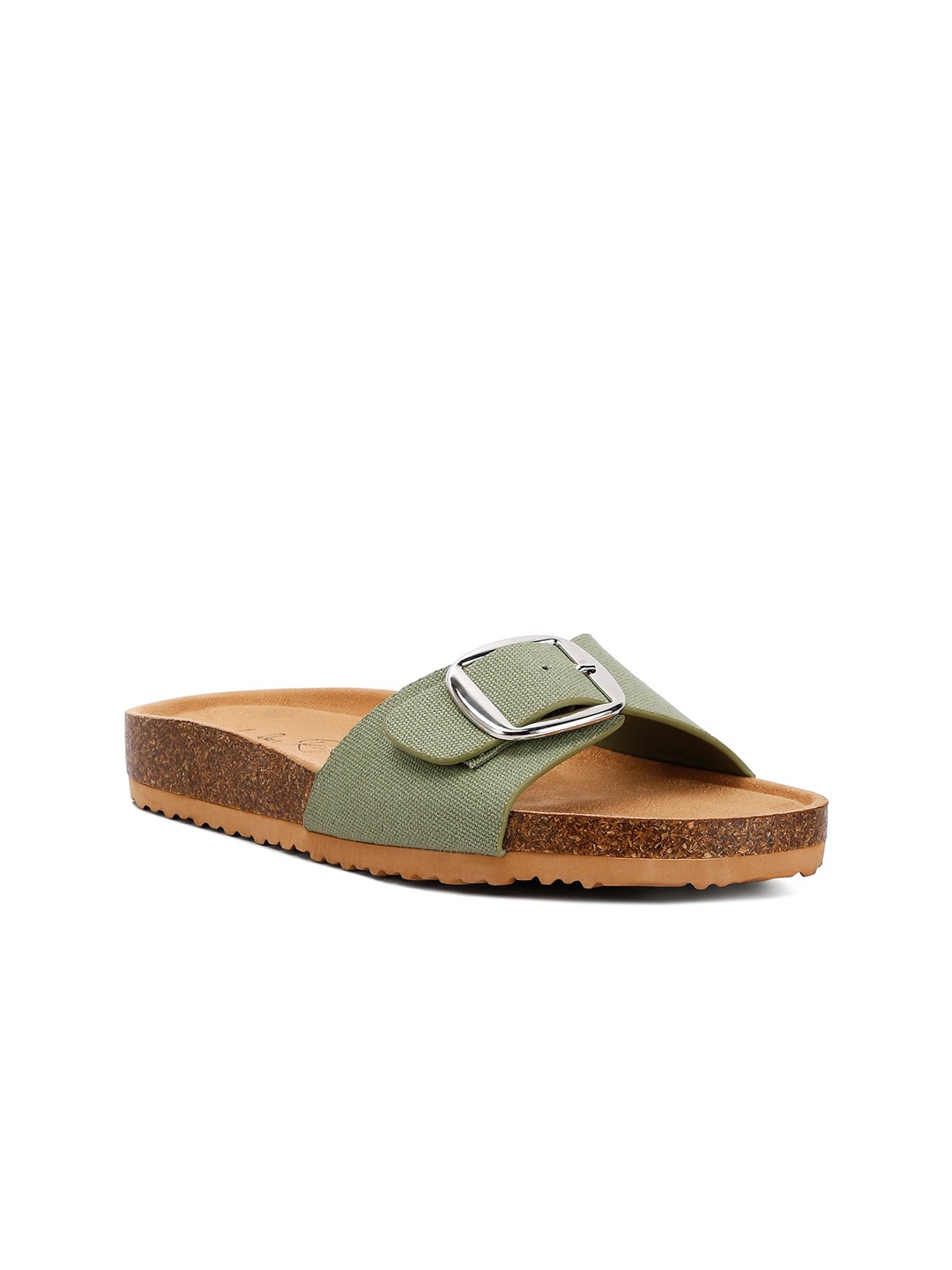 

London Rag Open Toe Flats with Buckles, Green