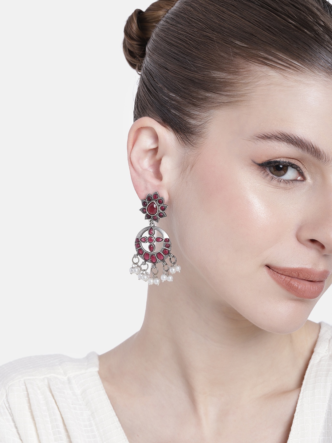 

AITIHYA Silver-Plated Artificial Stones & Beads Circular Drop Earrings