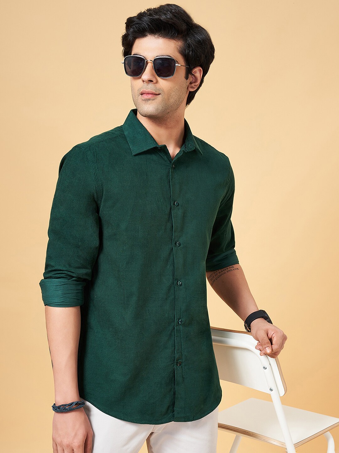 

BYFORD by Pantaloons Men Slim Fit Opaque Party Shirt, Green