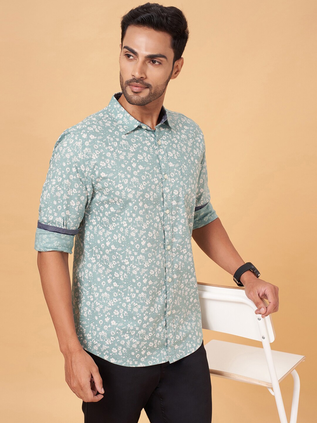 

BYFORD by Pantaloons Men Slim Fit Floral Opaque Printed Casual Shirt, Green