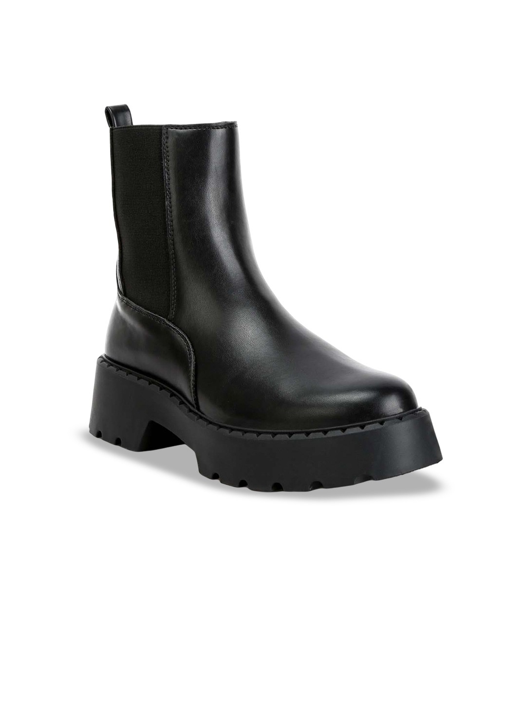 

London Rag Women Round Toe Elasticated Block Heeled Chelsea Boots, Black