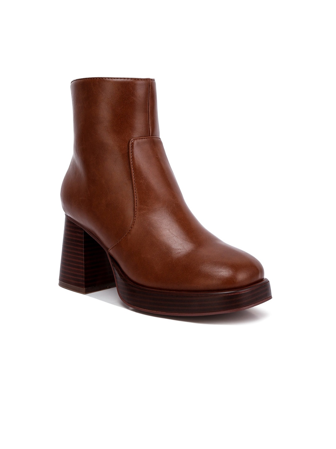 

London Rag Women Side Zipper Closure Block Heeled High Top Regular Boots, Brown