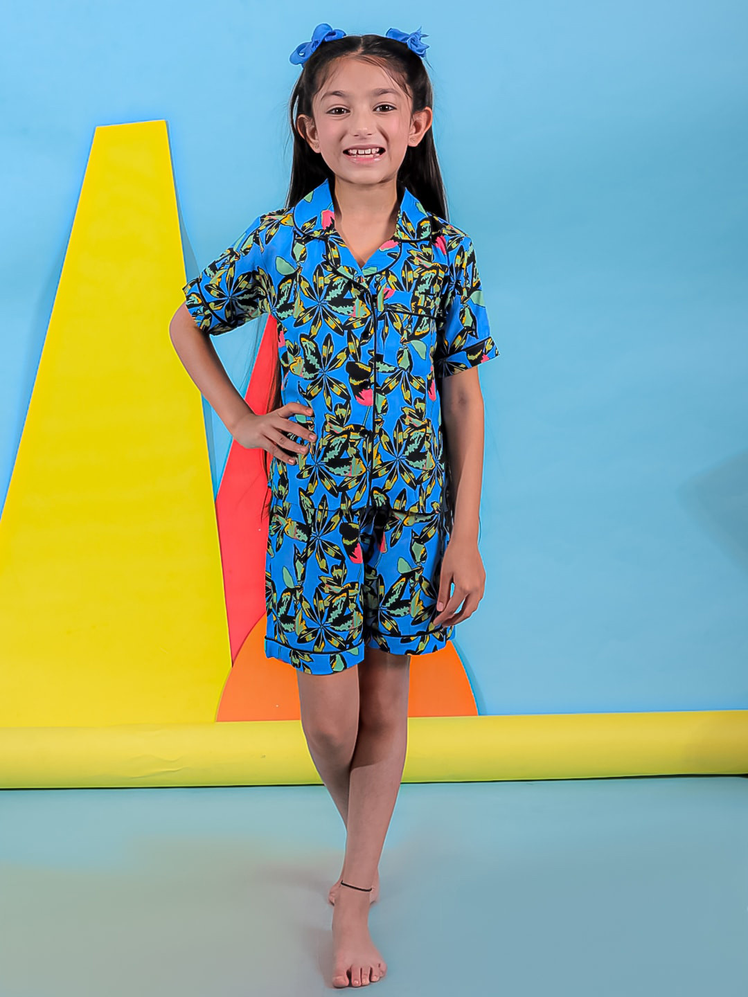 

Stuffie Land Girls Printed Night suit, Blue