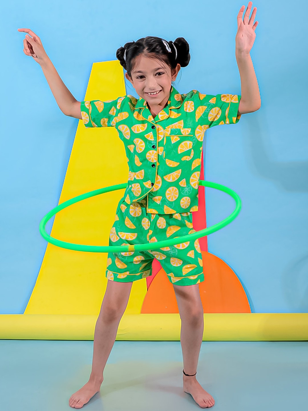 

Stuffie Land Girls Printed Night suit, Green