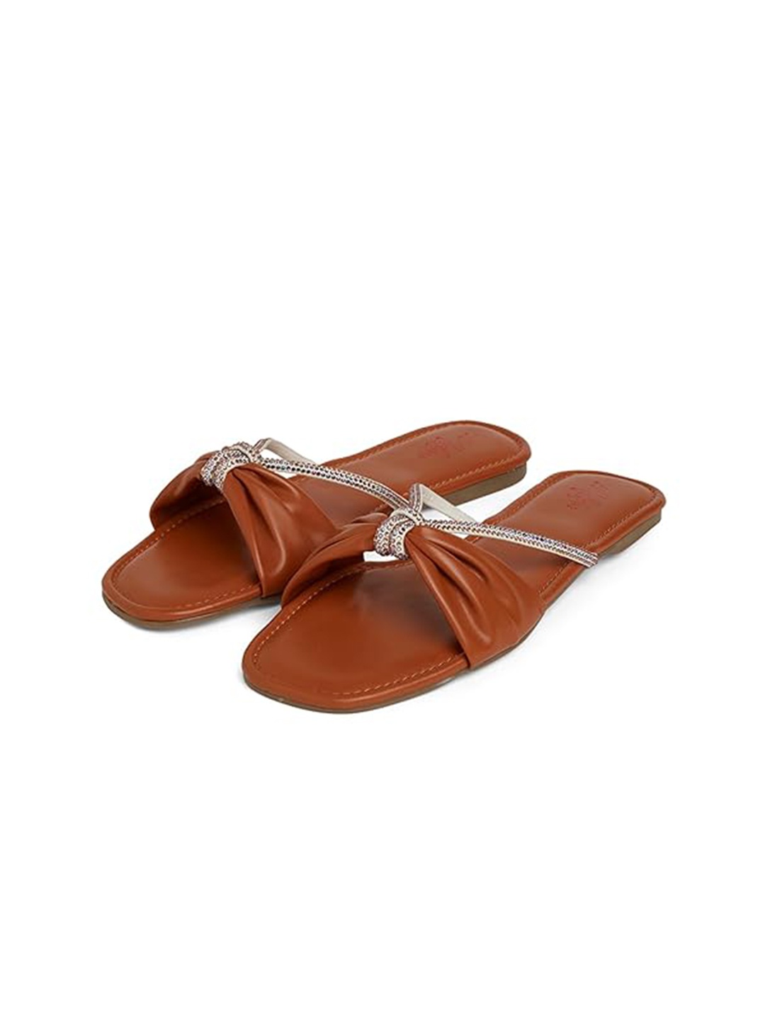 

Mykono Embellished Open Toe Flats, Tan