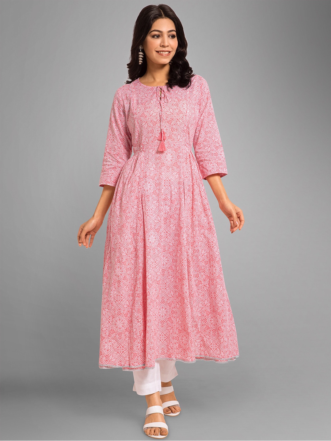 

Beyoung Floral Printed Floral Anarkali Cotton Kurta, Pink