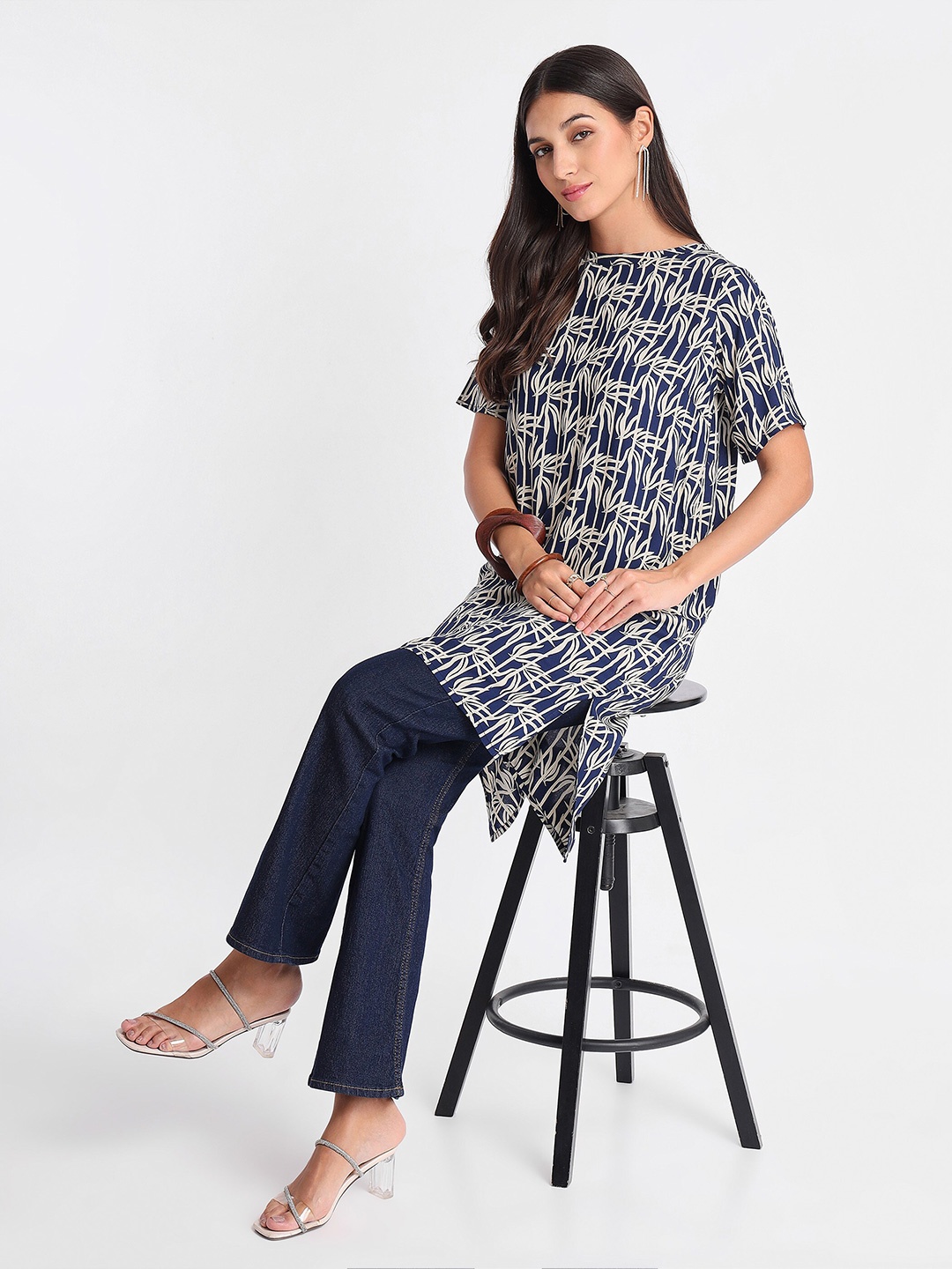 

Beyoung Printed Cotton High-Low Kurta, Blue