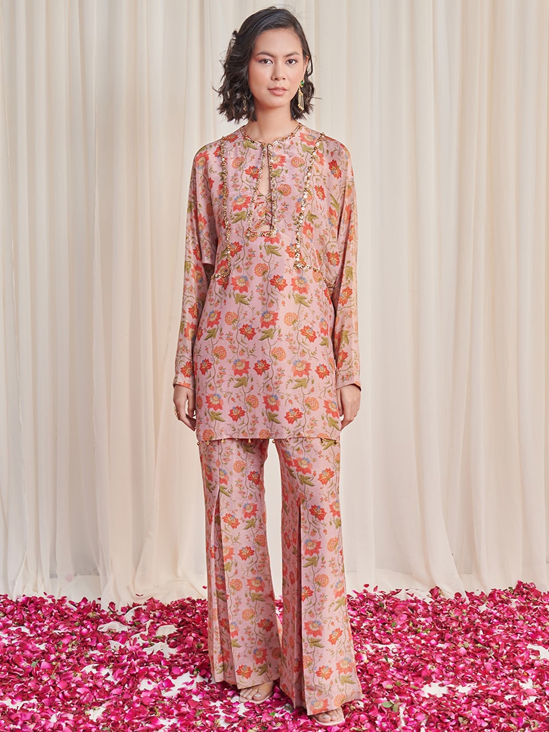 

RIRASA Floral Printed Tunic And Palazzos, Pink