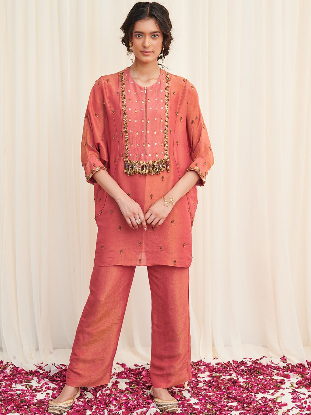 

RIRASA Embellished Tissue Tunic & Trousers, Pink