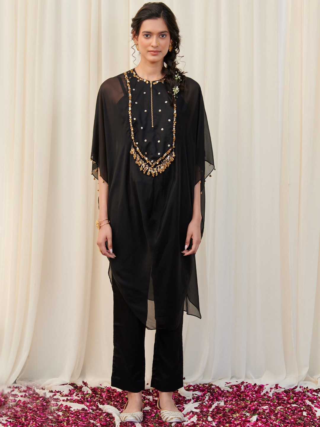 

RIRASA Embellished Tunic And Trousers With Camisole, Black