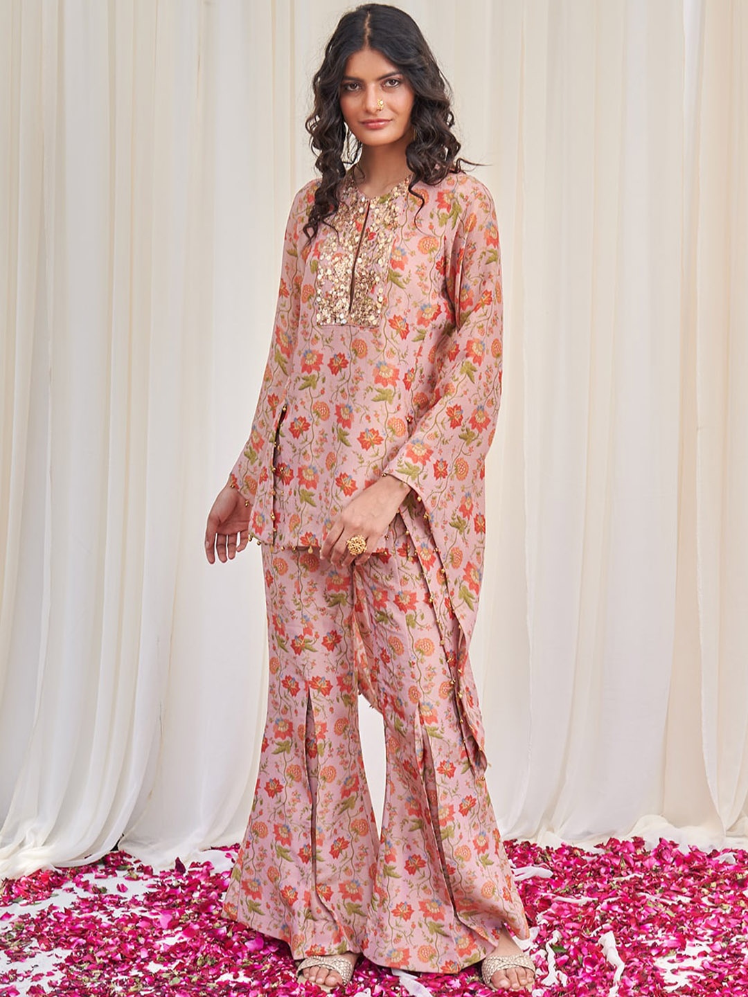 

RIRASA Floral Printed Tunic With Palazzos, Pink