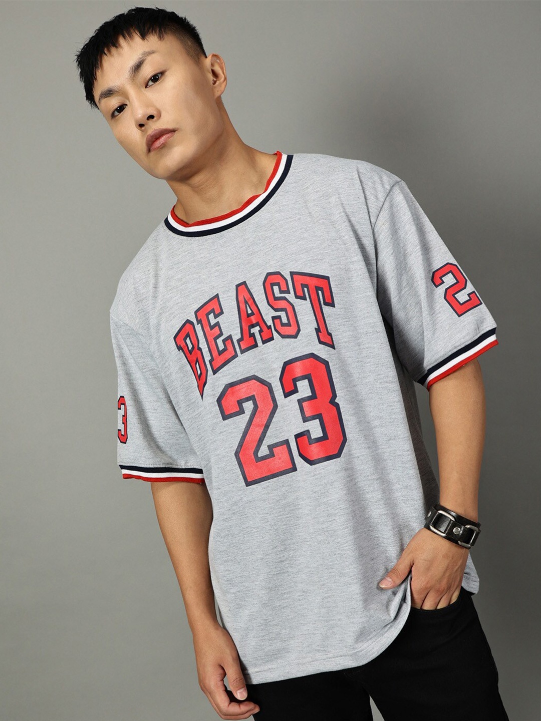 

Rodzen Men Typography Printed Pure Cotton Applique T-shirt, Grey