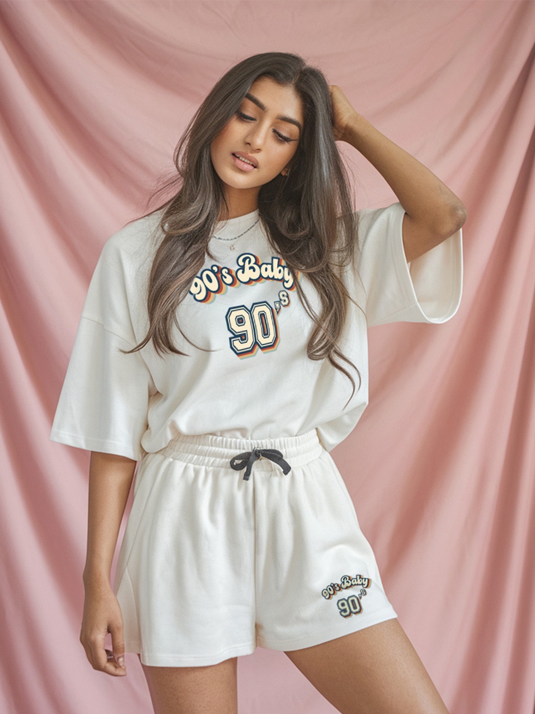 

FFLIRTYGO Printed T-Shirt With Shorts Co-Ords, White