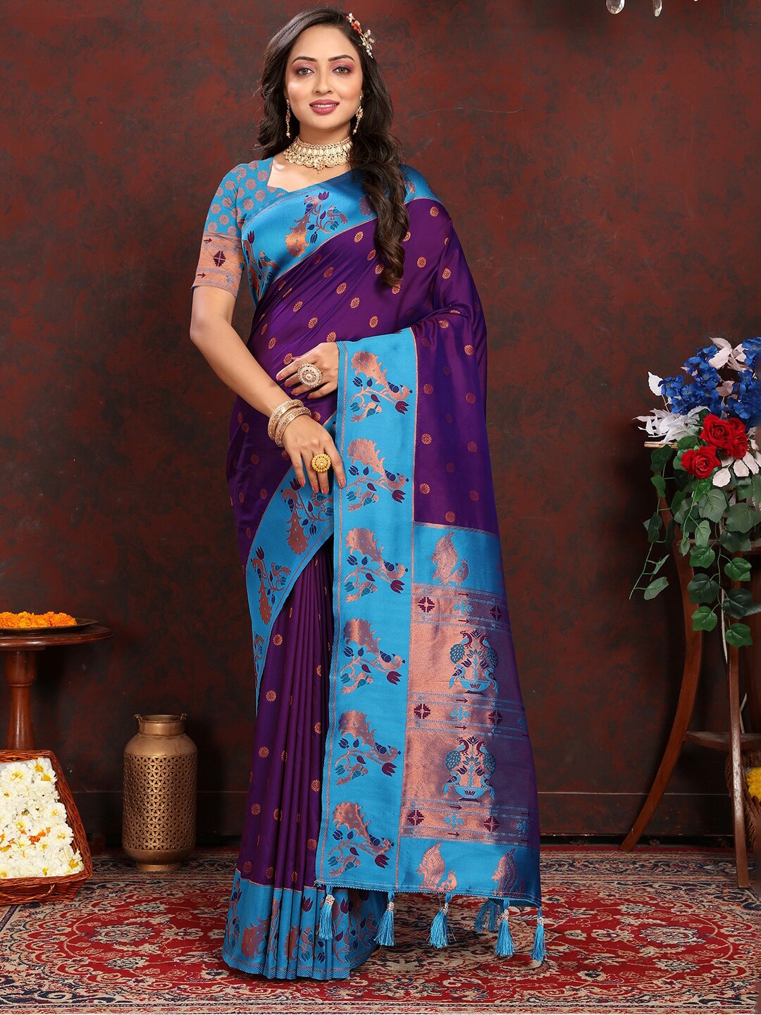 

Mitera Ethnic Motifs Zari Paithani Saree, Purple