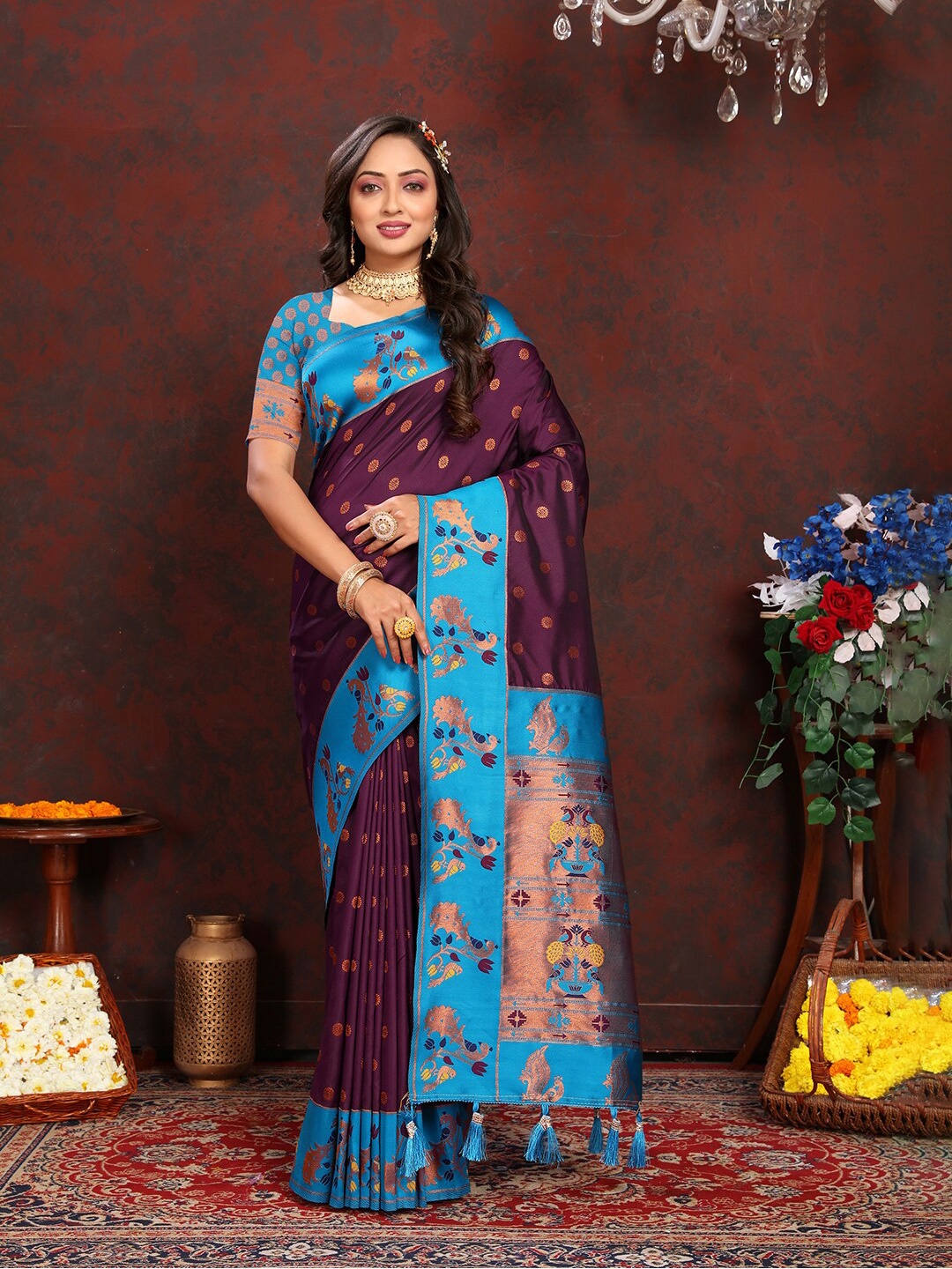 

Mitera Ethnic Motifs Zari Paithani Saree, Purple