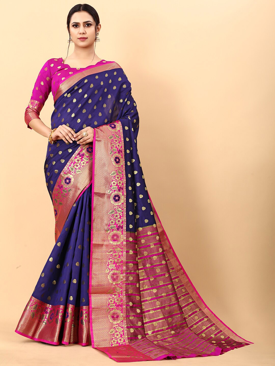 

Mitera Ethnic Motifs Zari Banarasi Saree, Purple