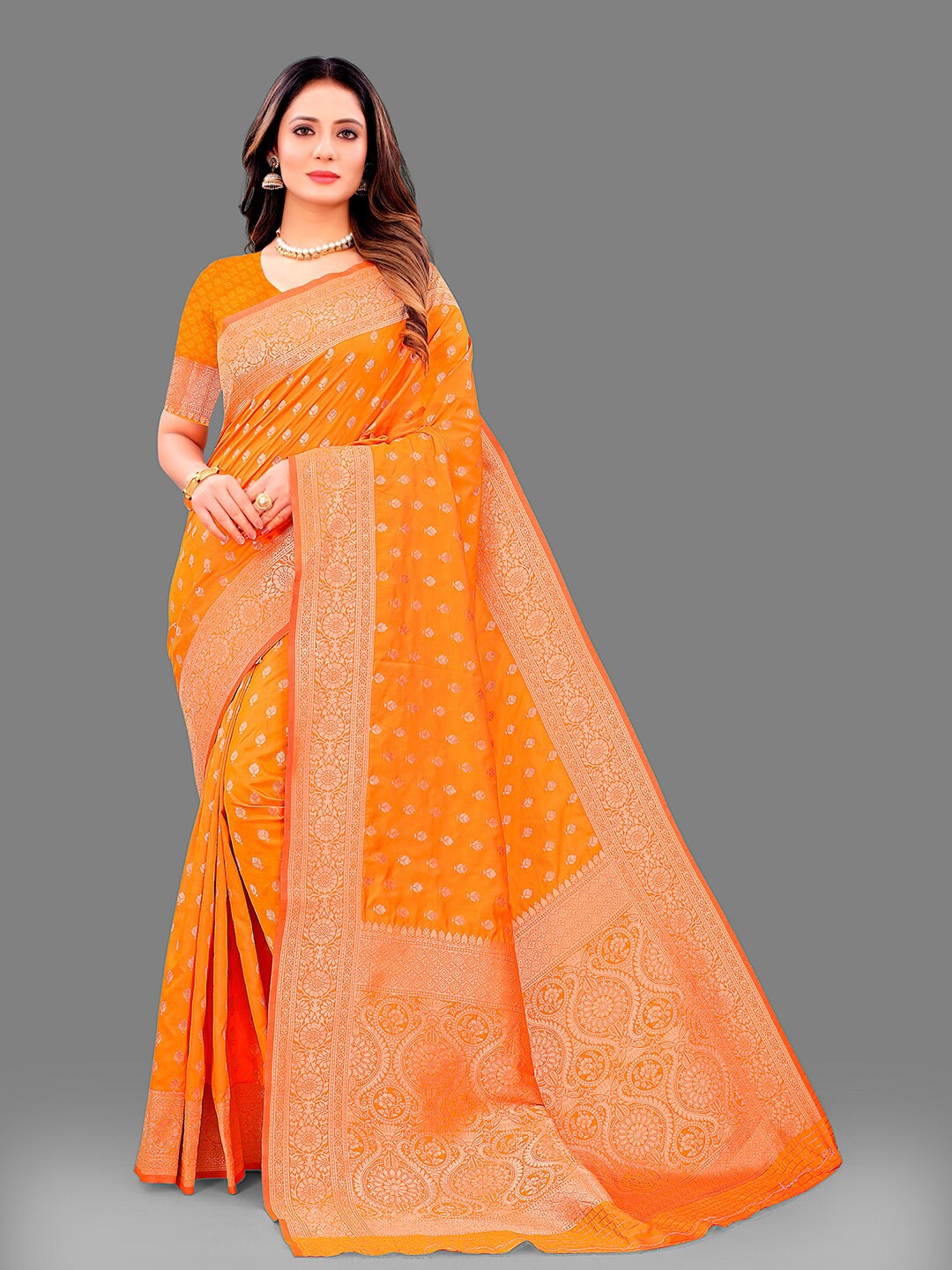 

Mitera Ethnic Motifs Zari Banarasi Saree, Orange