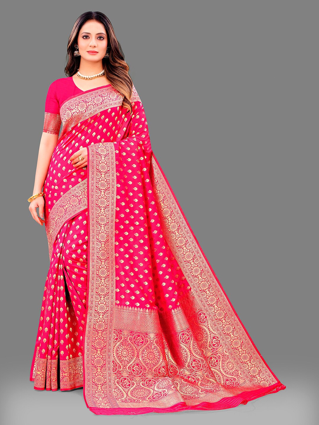 

Mitera Ethnic Motifs Zari Banarasi Saree, Pink