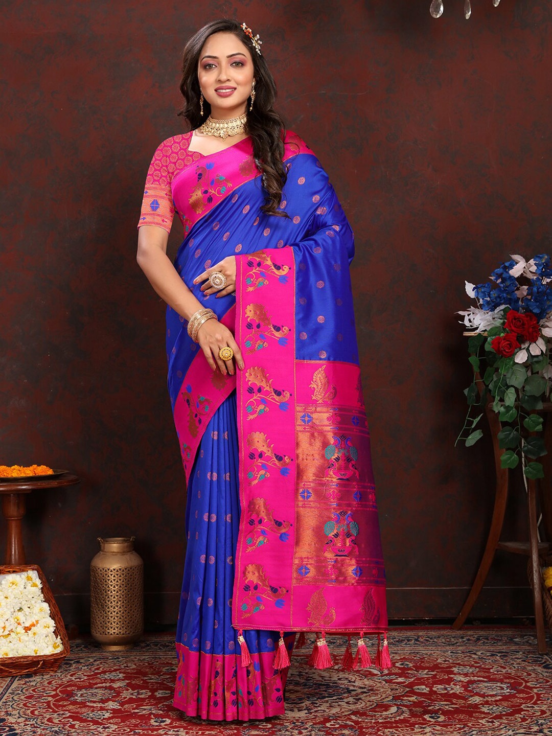 

Mitera Ethnic Motifs Zari Paithani Saree, Blue
