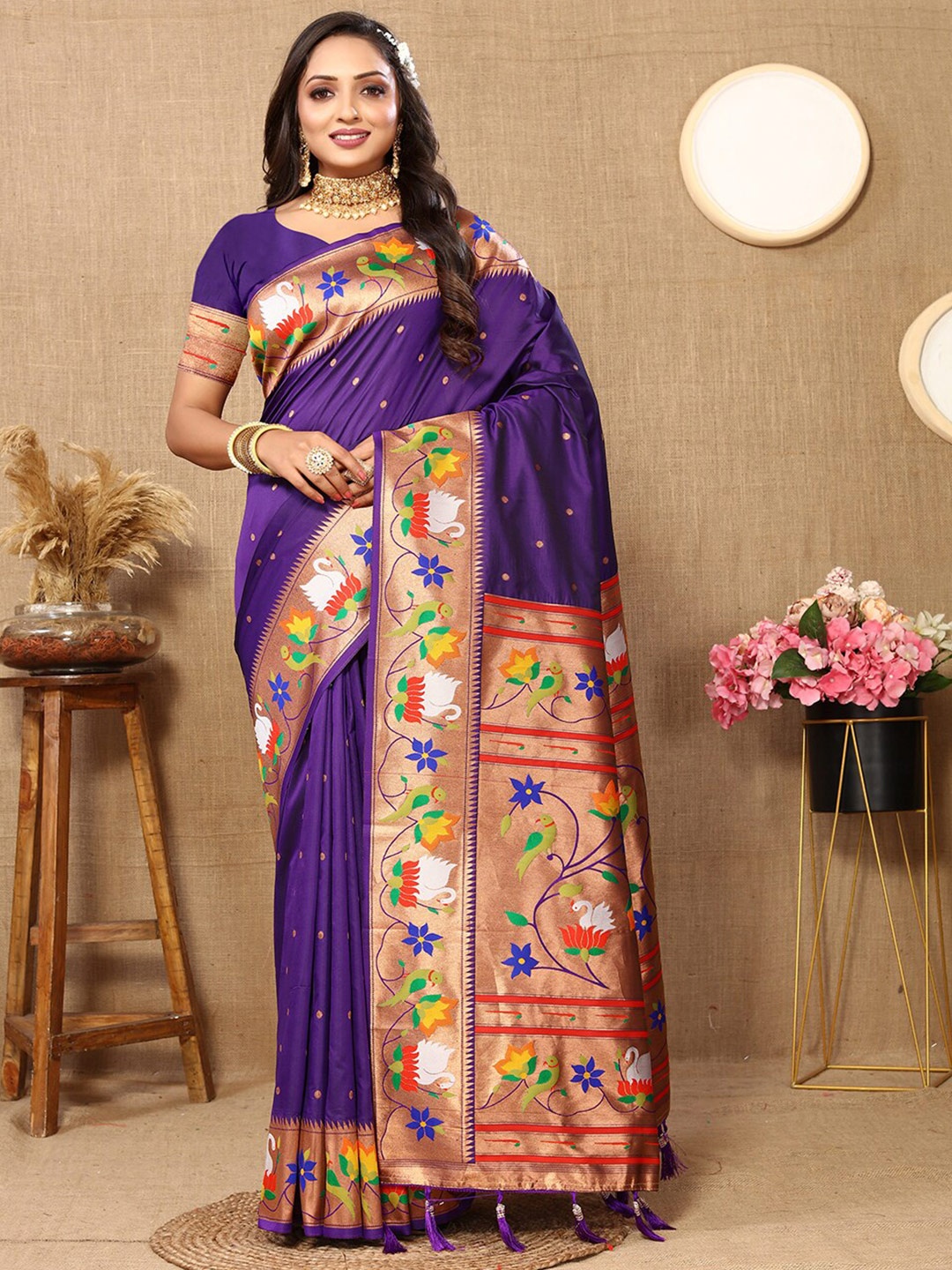 

Mitera Ethnic Motifs Zari Paithani Saree, Purple